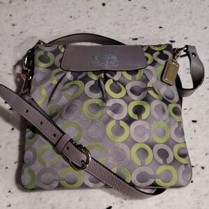 Coach Madison Op Art Crossbody Bag in Gray and Green Circles